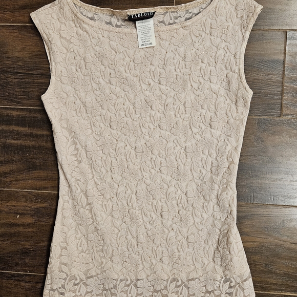 Tabloid Tops - Sheer Back, Tan Lace Blouse for Women